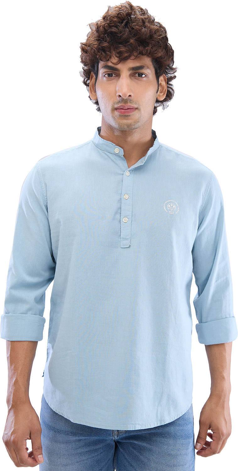 Image of Spykar Men Solid Casual Blue Shirt