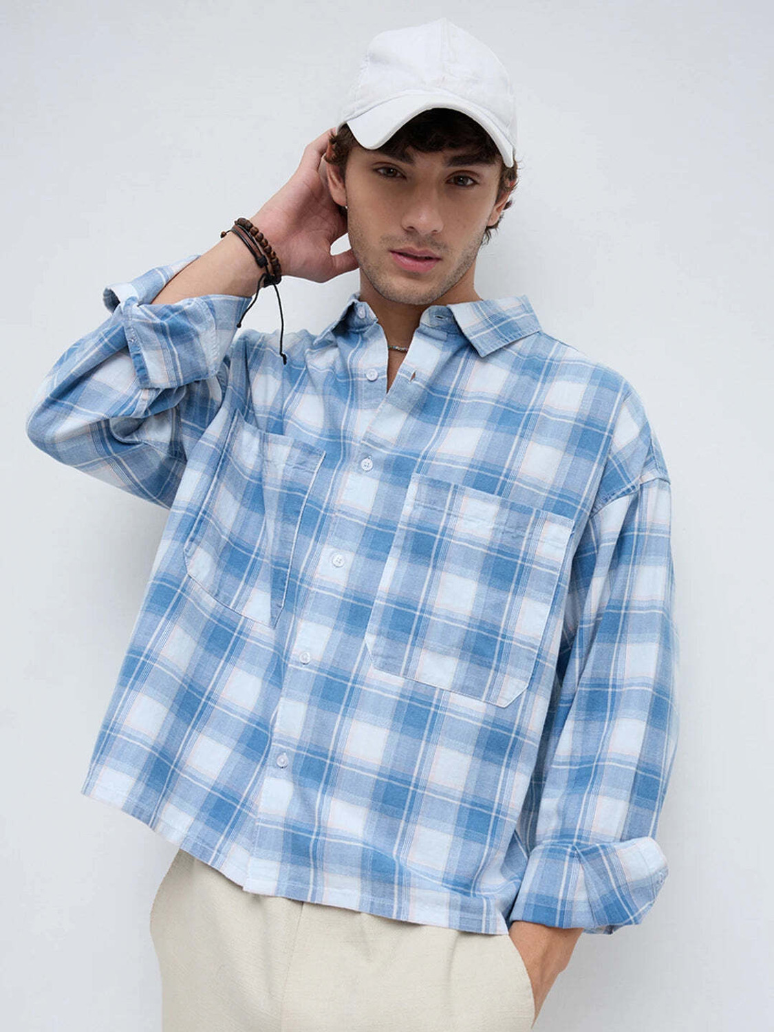 Image of VASTRADO Men Checkered Casual Blue Shirt
