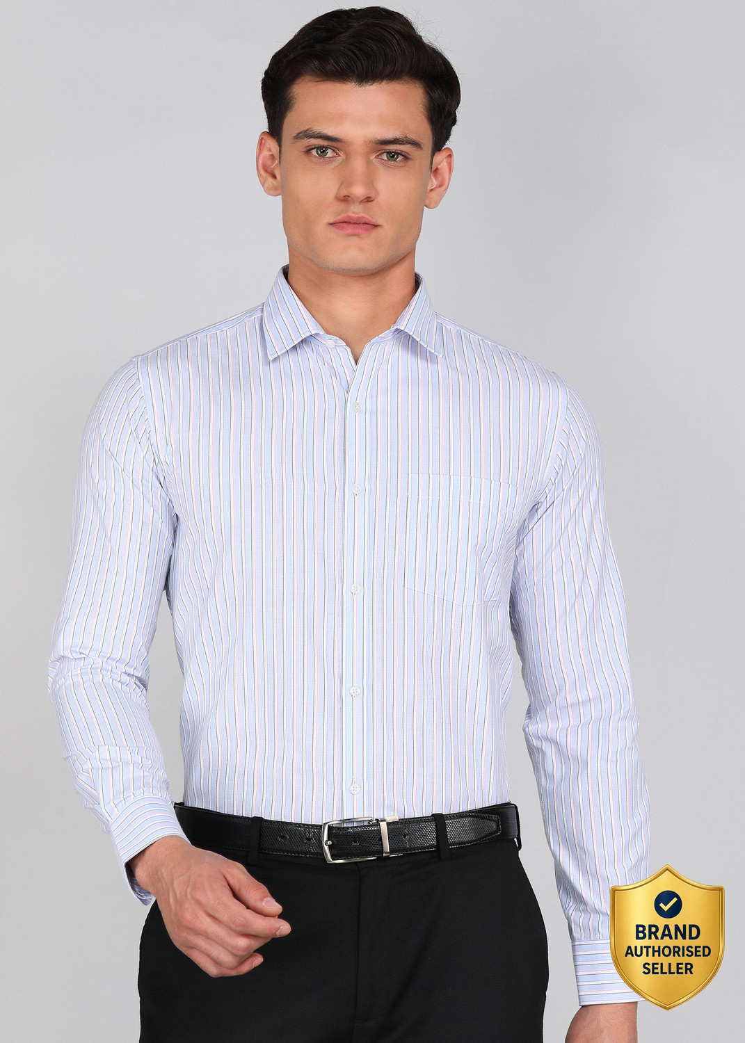 Image of PARK AVENUE Men Striped Formal Blue Shirt