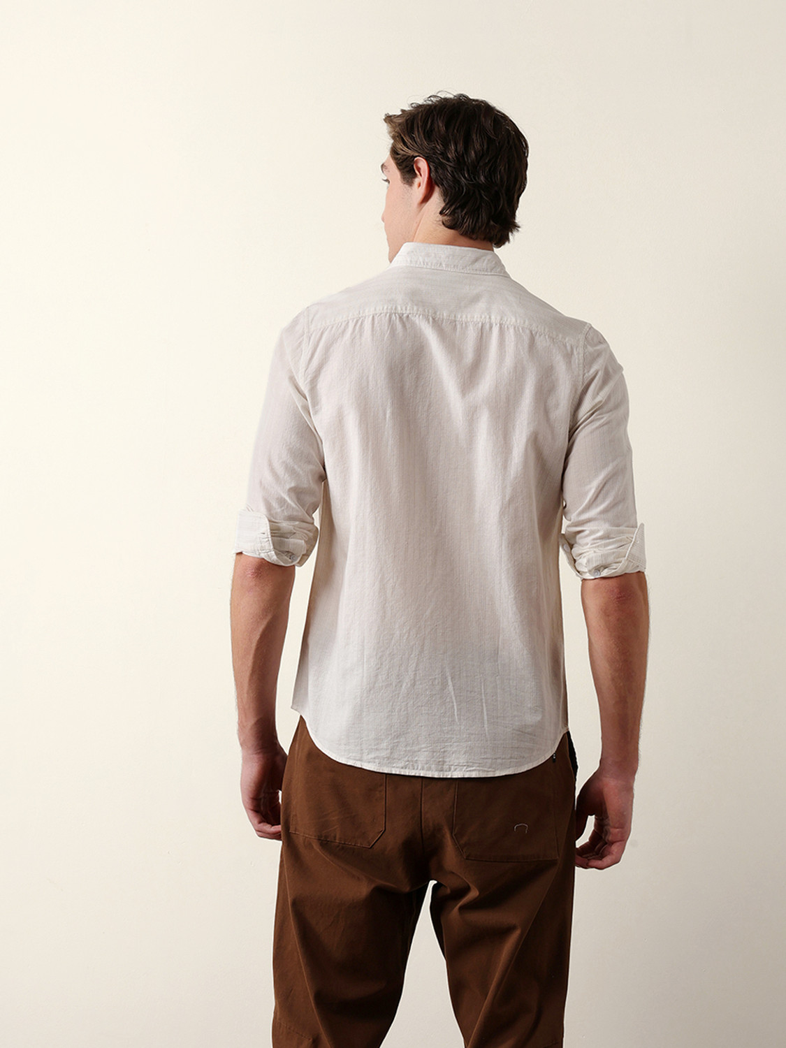 Image of THE BEAR HOUSE Men Striped Casual Beige Shirt