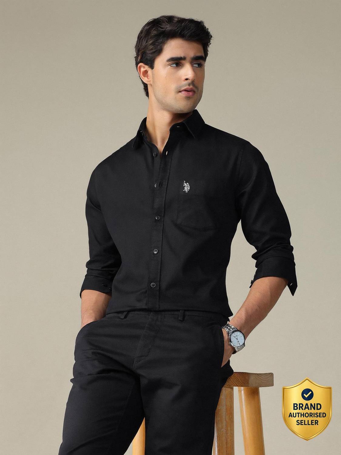 U.S. POLO ASSN. Men Solid Casual Black Shirt - Image 1