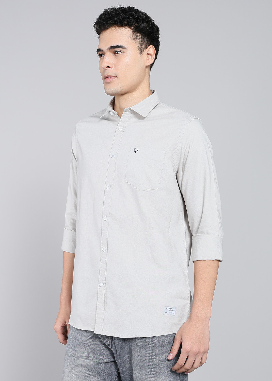 Image of Allen Solly Men Solid Formal Grey Shirt