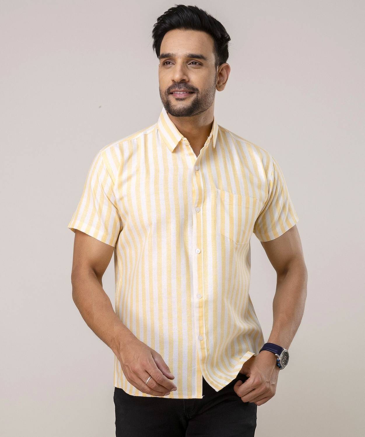 AuzaSho Collection Men Regular Fit Striped Spread Collar Casual Shirt