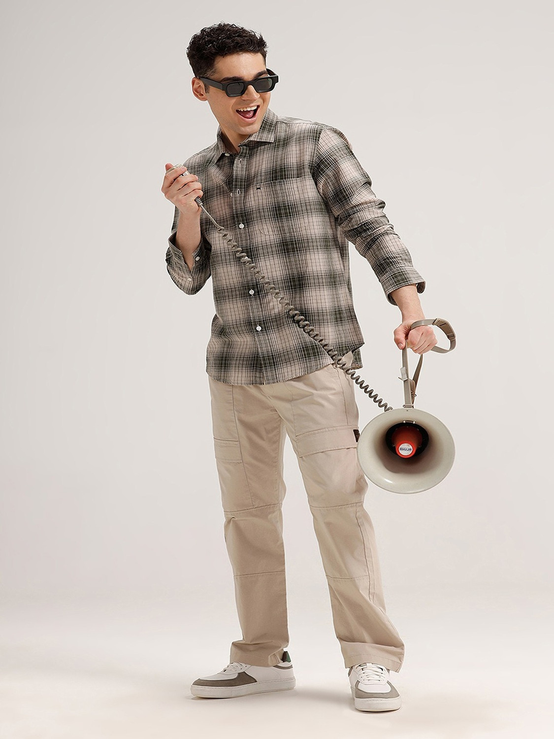Image of BASICS Men Checkered Casual Green Shirt