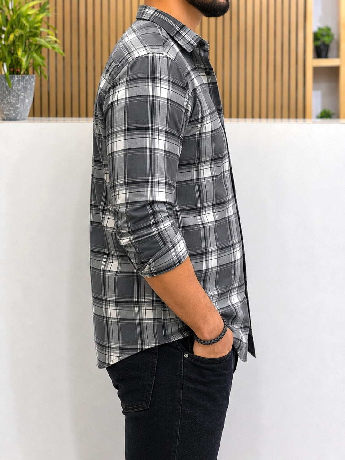 Image of Myethics Men Checkered Casual Grey Shirt