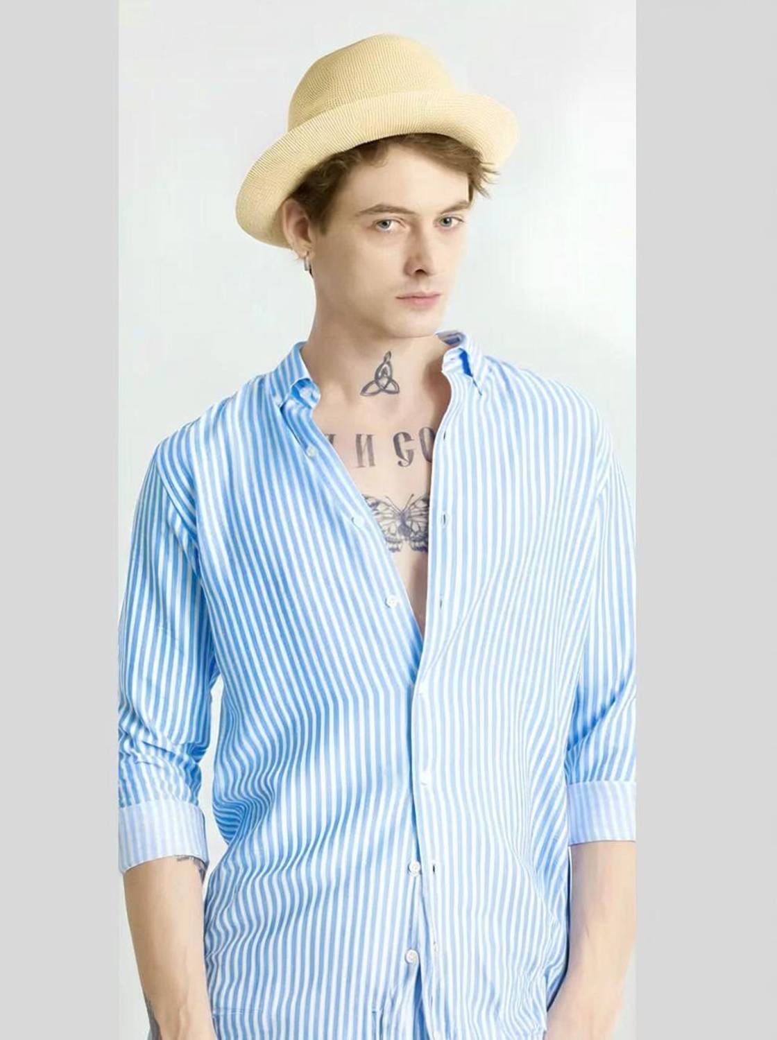 youth first Men Striped Casual Light Blue Shirt
