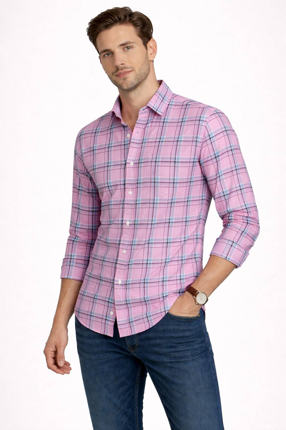 BLAZSTAR Men Checkered Casual Pink Shirt