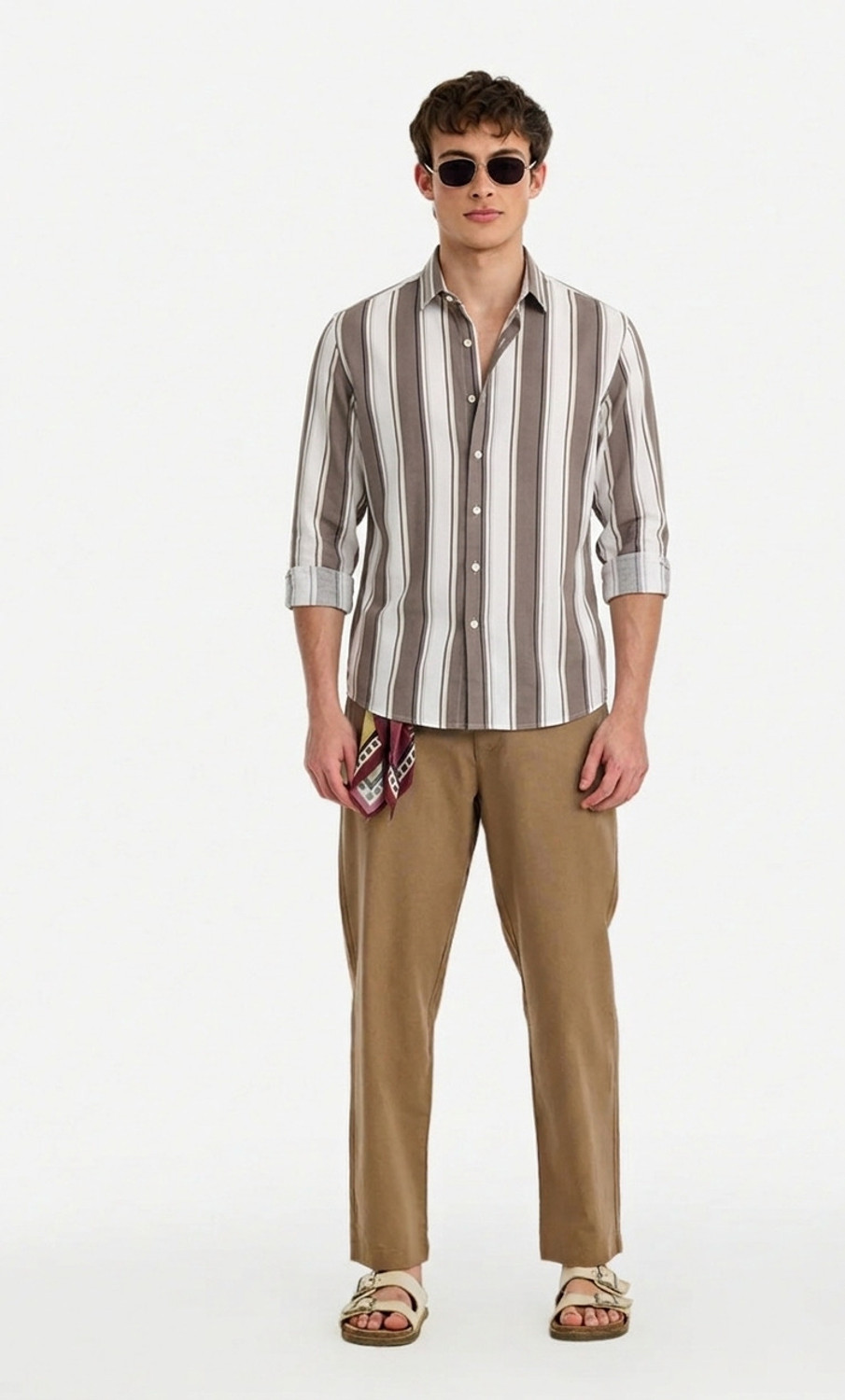 Image of SHIRTZONE Men Striped Casual Brown Shirt