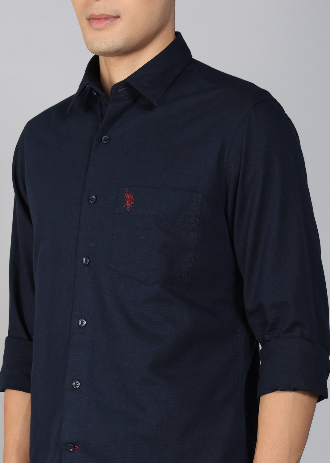 Image of U.S. POLO ASSN. Men Solid Casual Blue Shirt