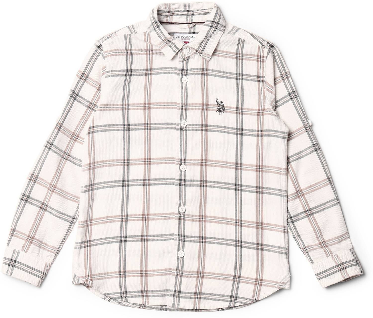 U.S. POLO ASSN. Boys Checkered Casual Beige Shirt