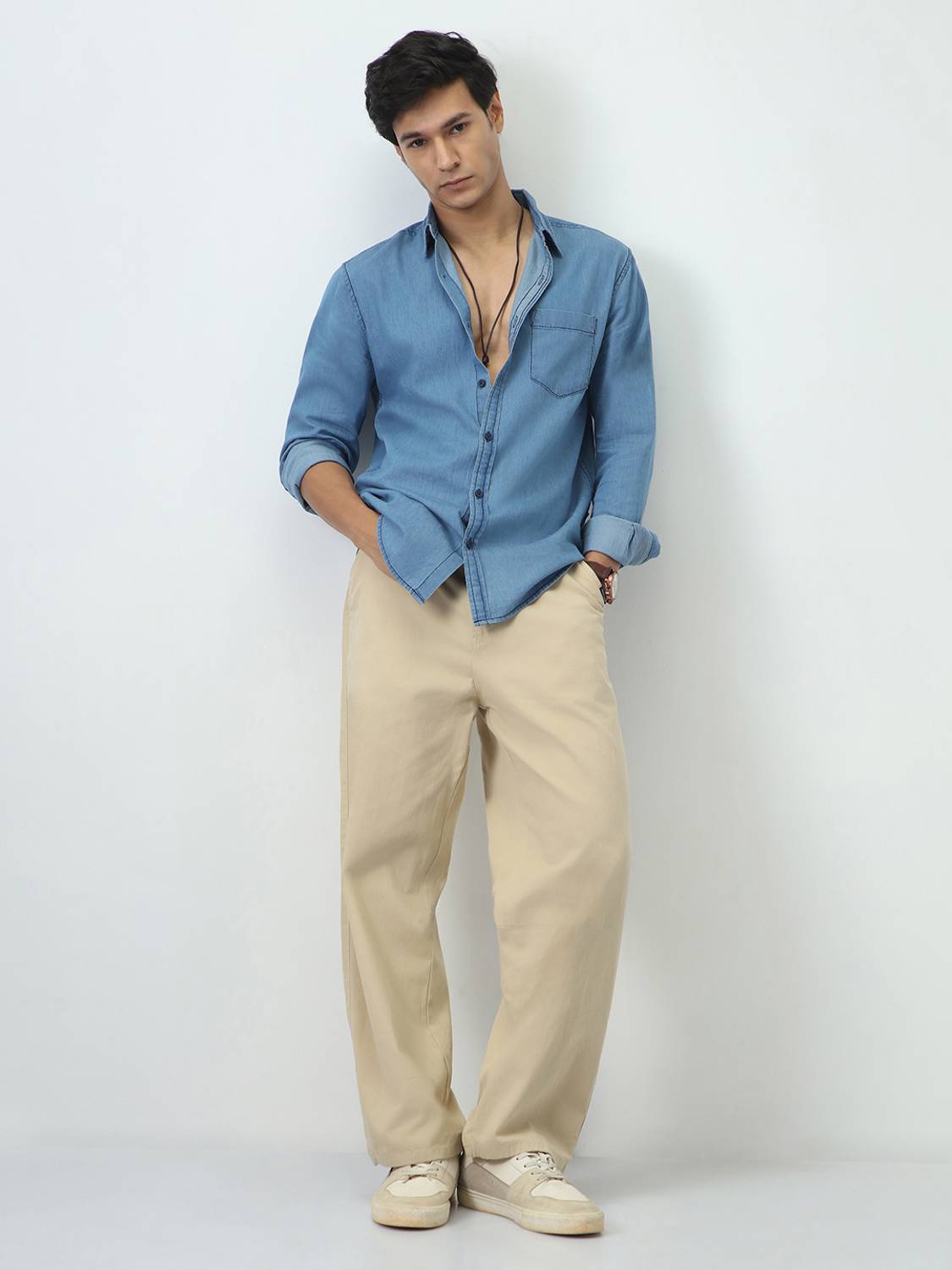 Urbano Fashion Men Solid Casual Light Blue Shirt - Image 4