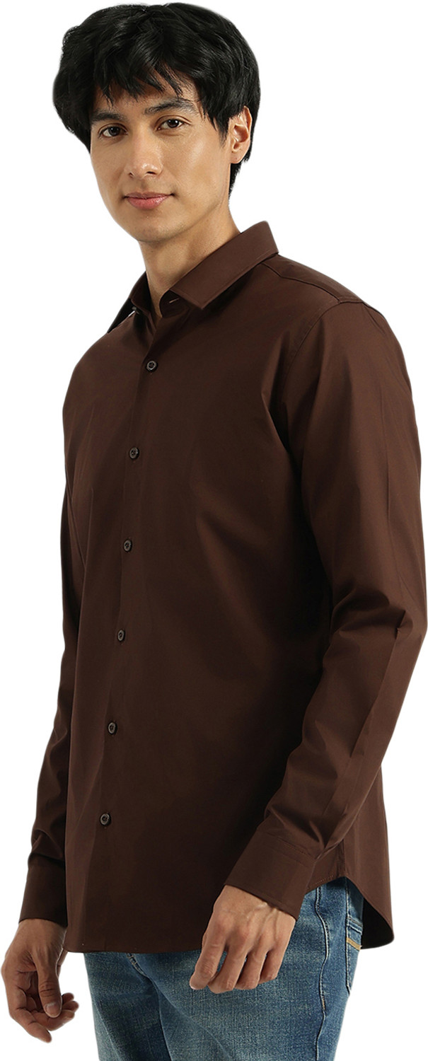 Image of United Colors of Benetton Men Solid Casual Brown Shirt