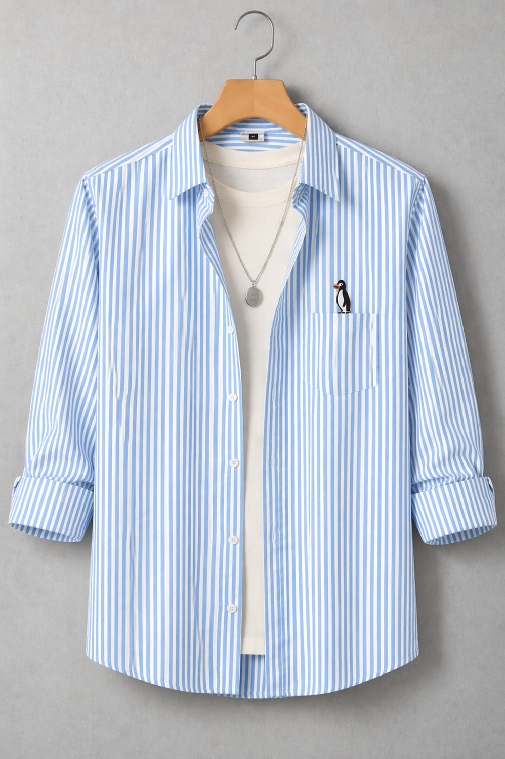 Image of TYRELL Men Striped Casual Light Blue Shirt