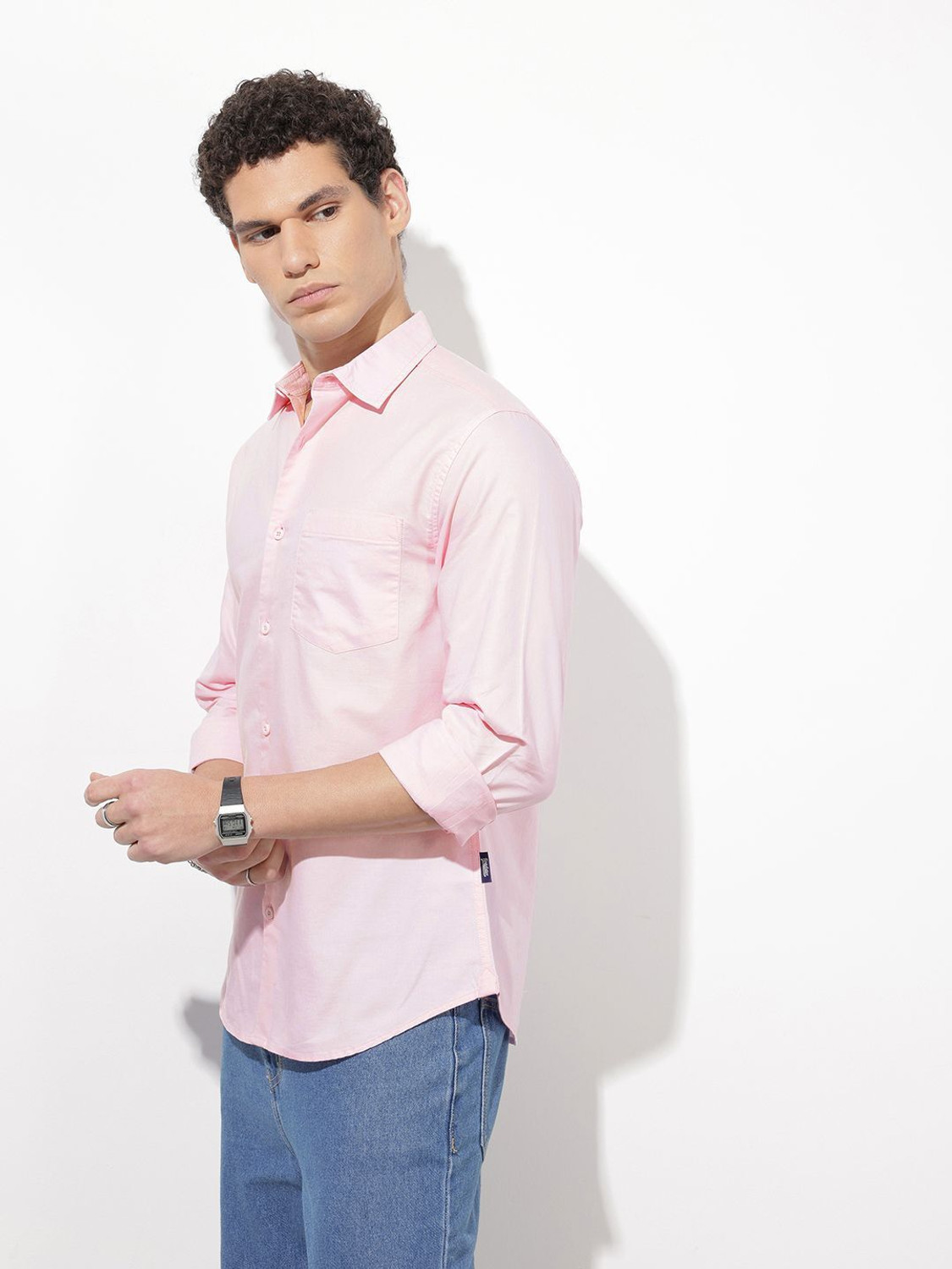 Image of Roadster Men Solid Casual Pink Shirt