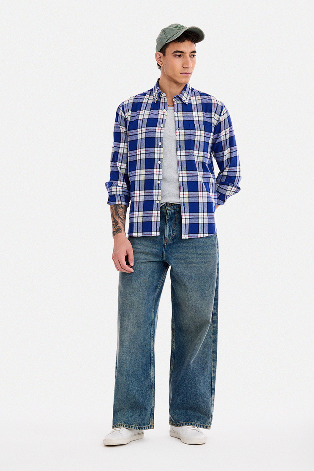Image of Snitch Men Checkered Casual Blue Shirt