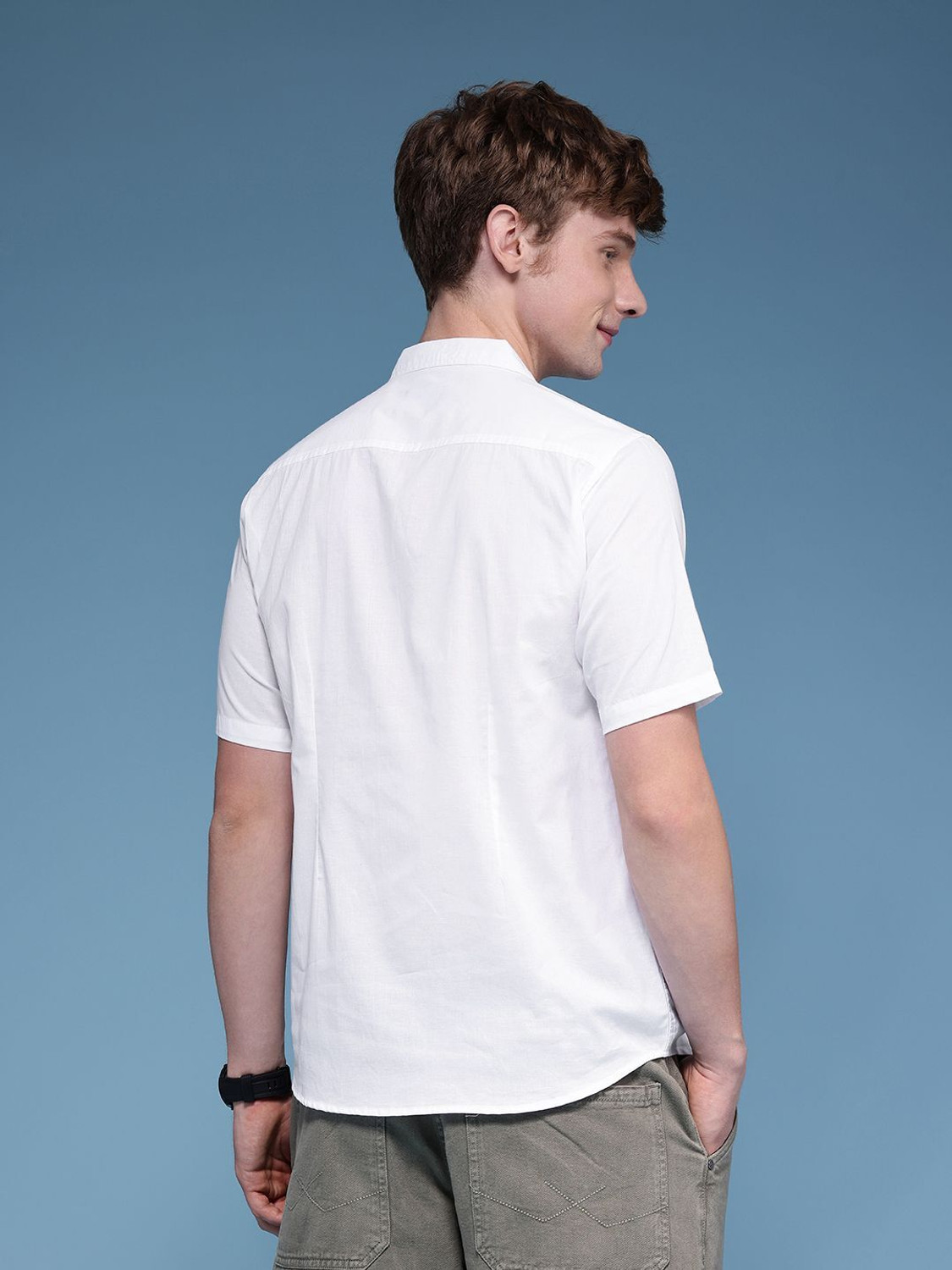 Image of HERE&NOW Men Solid Casual White Shirt