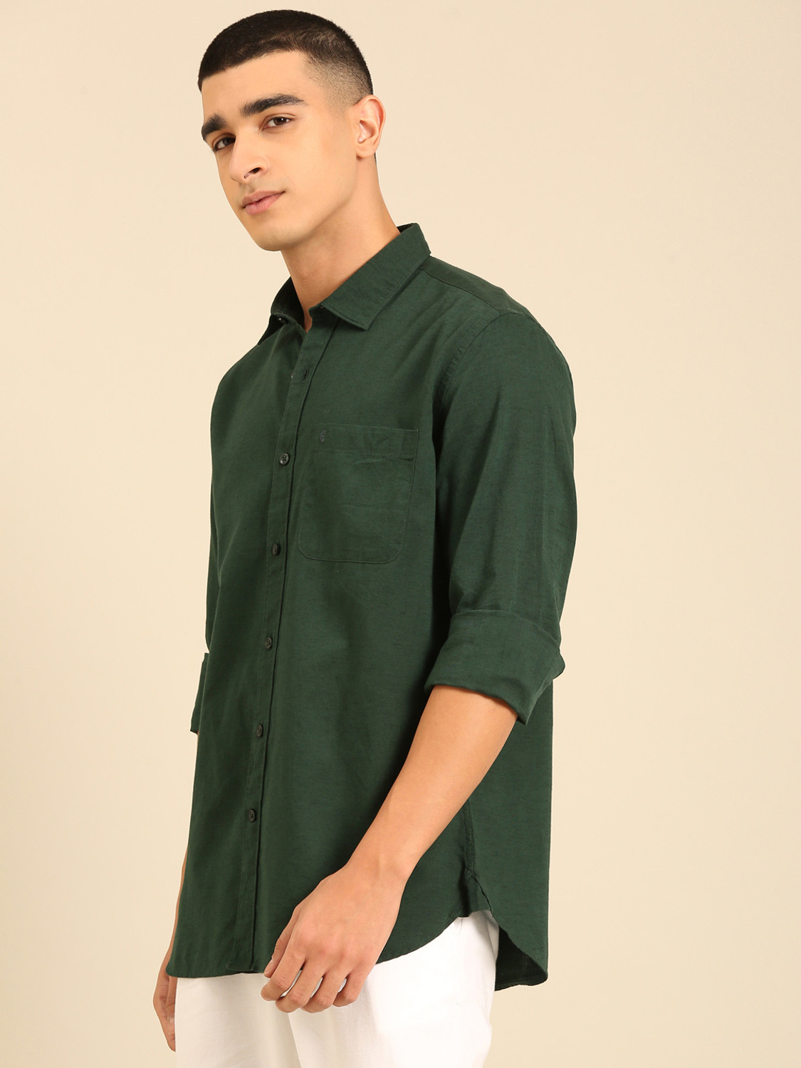 Image of CAVALLO BY LINEN CLUB Men Solid Casual Green Shirt