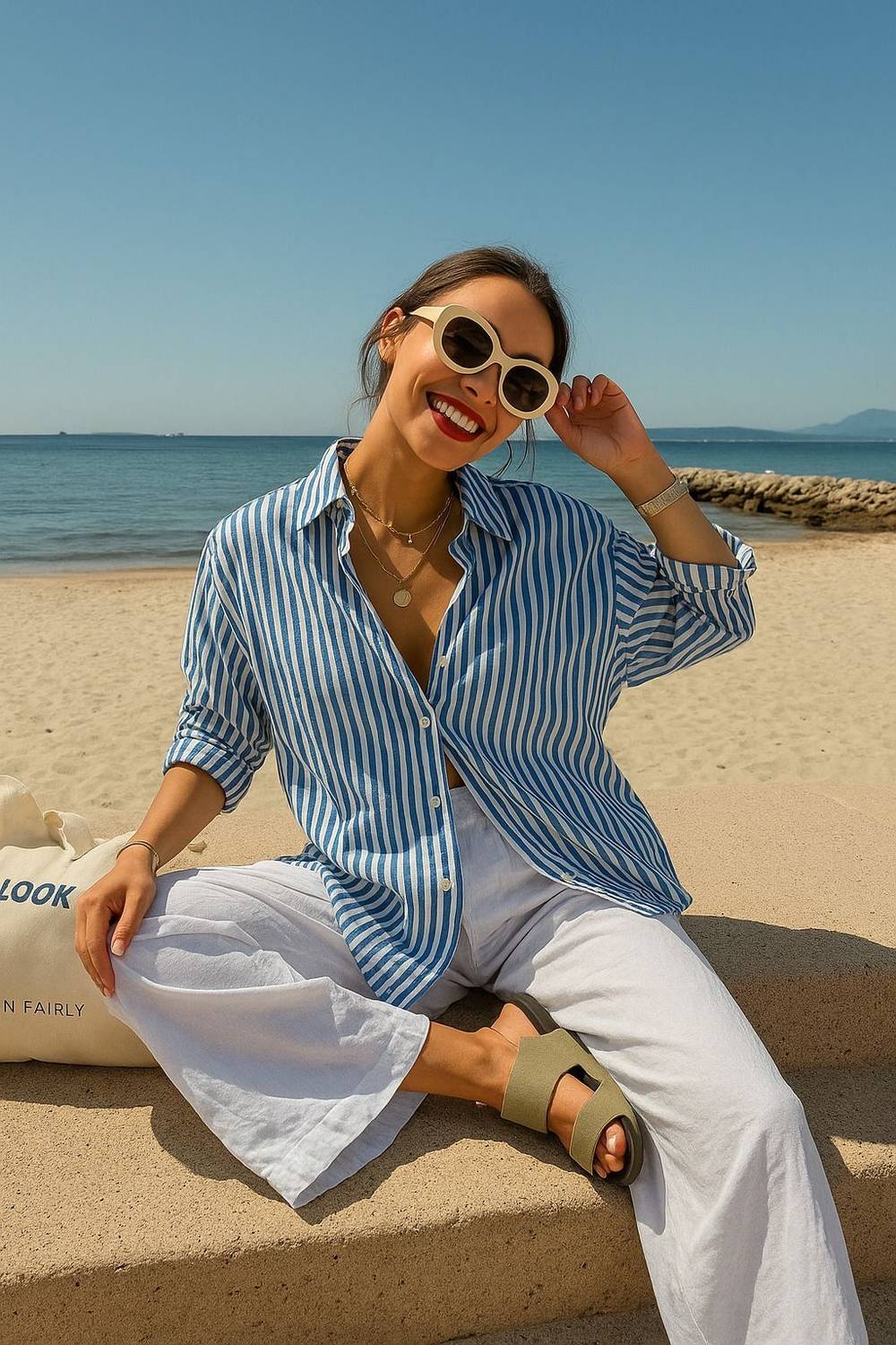 swaggish Women Striped Casual Blue Shirt