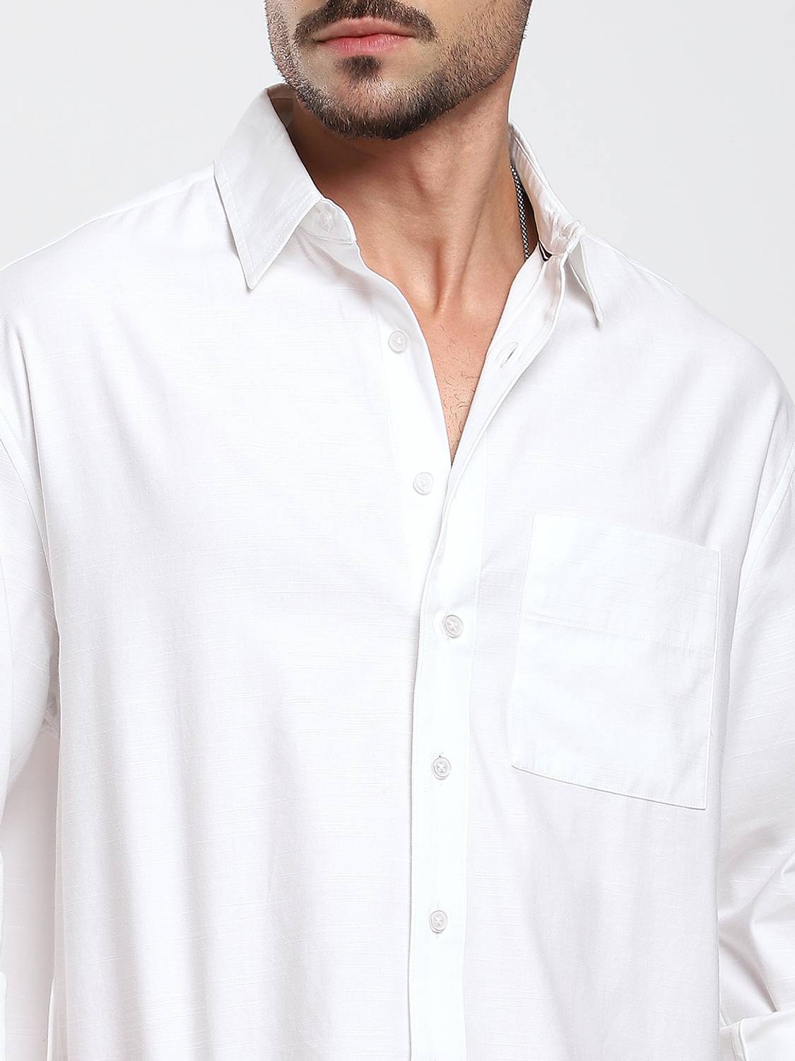 VASTRADO Men Solid Casual White Shirt - Image 3