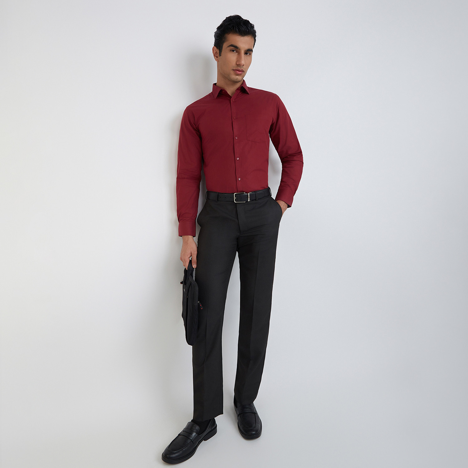 Image of PARK AVENUE Men Self Design Formal Maroon Shirt
