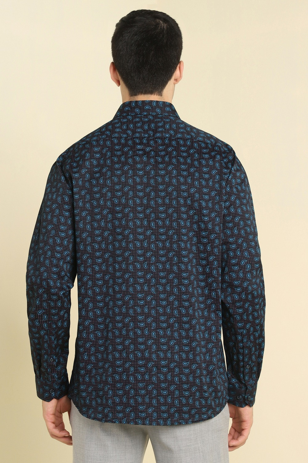 Image of Allen Solly Men Printed Formal Black Shirt
