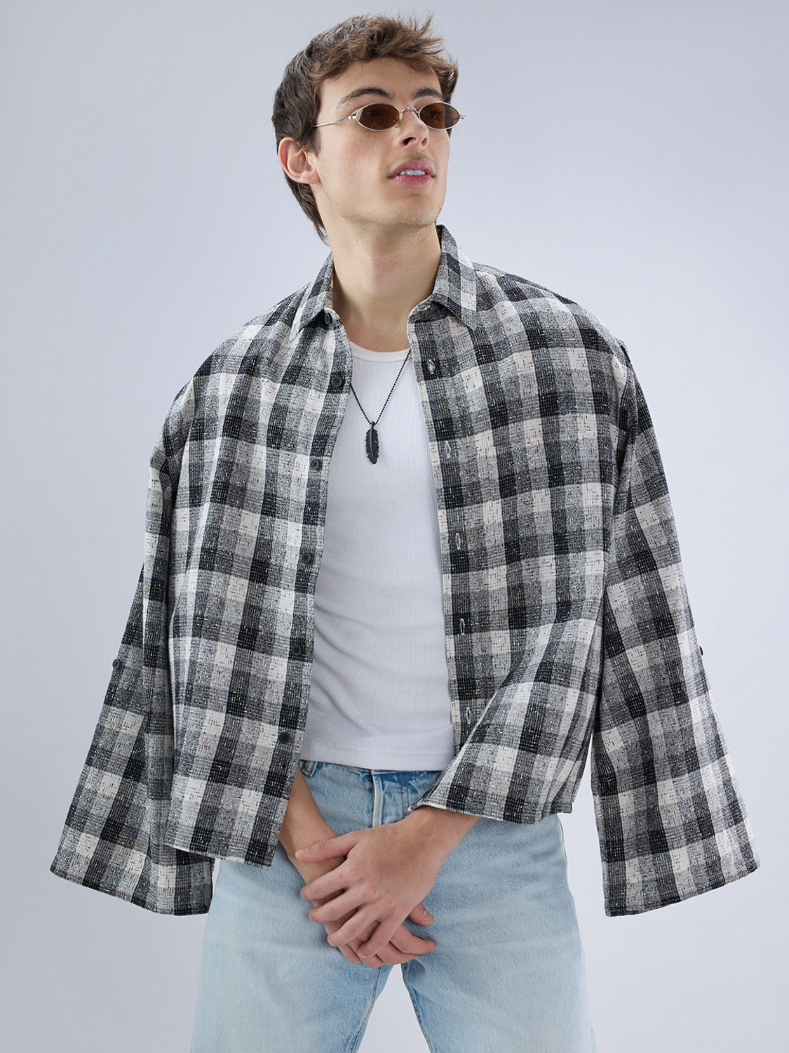Image of VASTRADO Men Self Design Casual Black Shirt