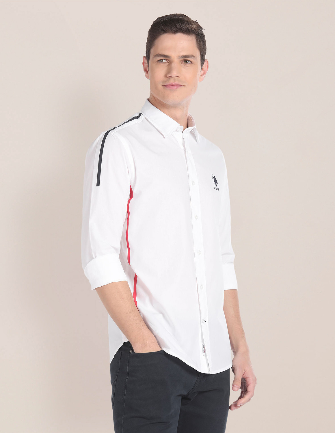Image of U.S. POLO ASSN. Men Solid Casual White Shirt