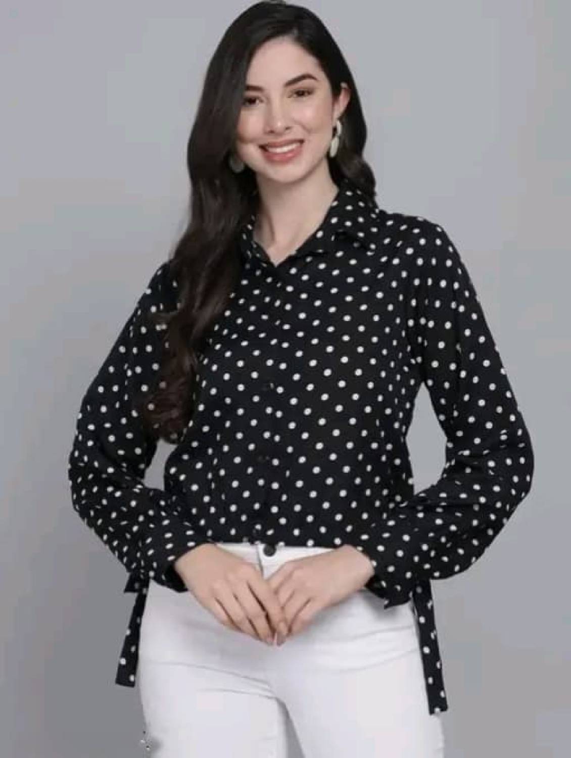 HM FASHIONS Women Polka Print Casual Black Shirt