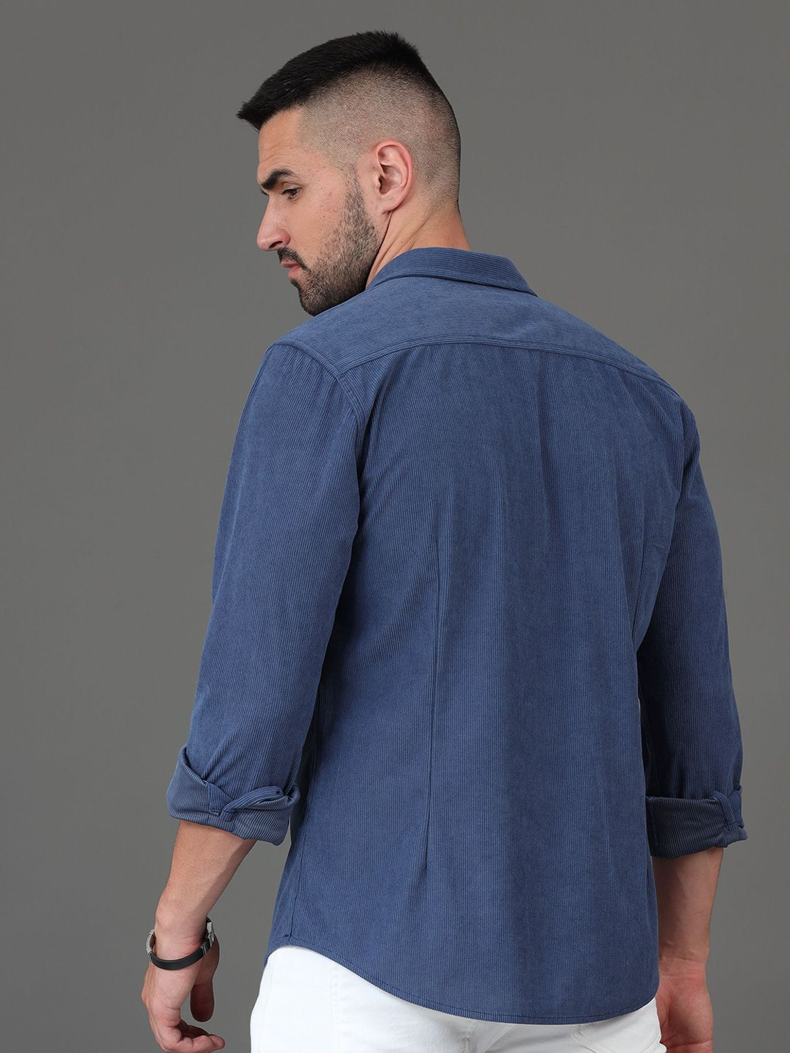 Image of HERE&NOW Men Solid Casual Blue Shirt
