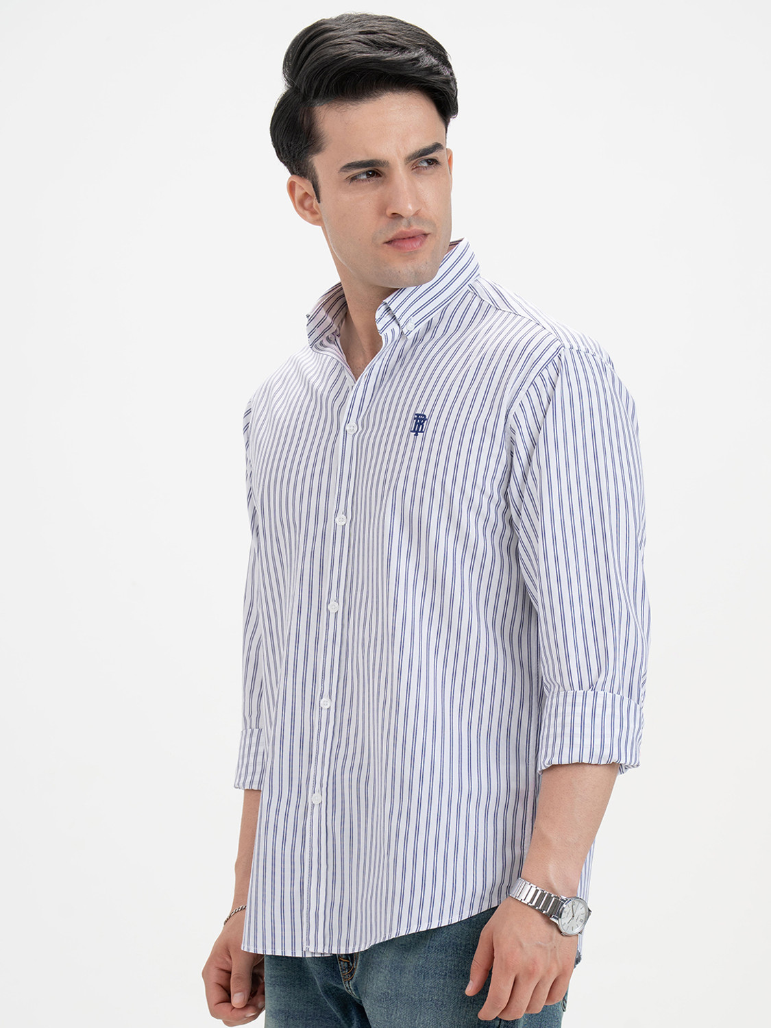 Image of RED TAPE Men Relaxed Fit Striped Button Down Collar Casual Shirt