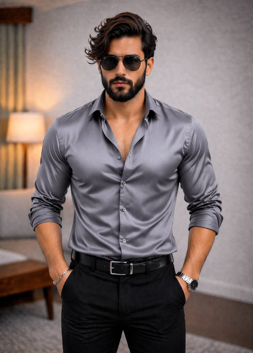 PRIVASTRAM Men Solid Party Grey Shirt