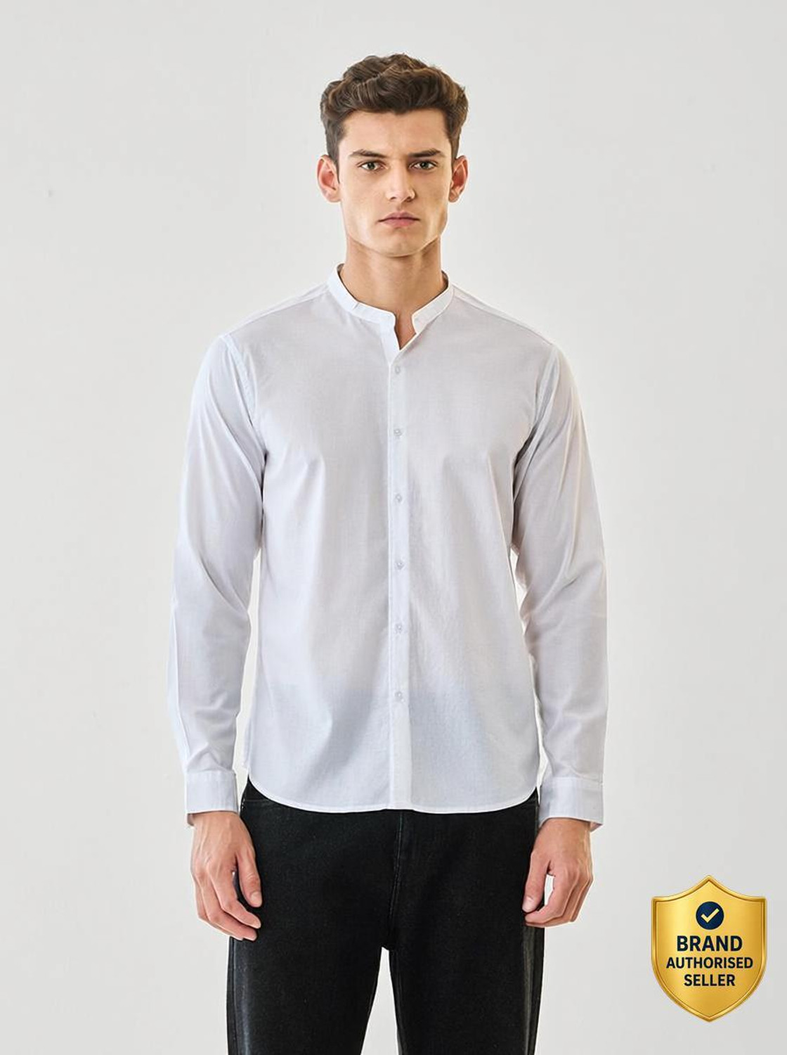 Image of Snitch Men Solid Casual White Shirt