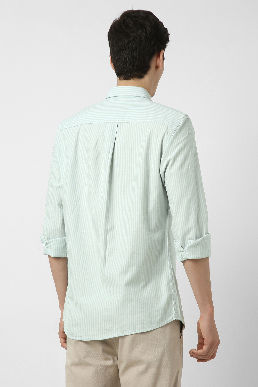 Image of PETER ENGLAND Men Striped Casual Light Green Shirt