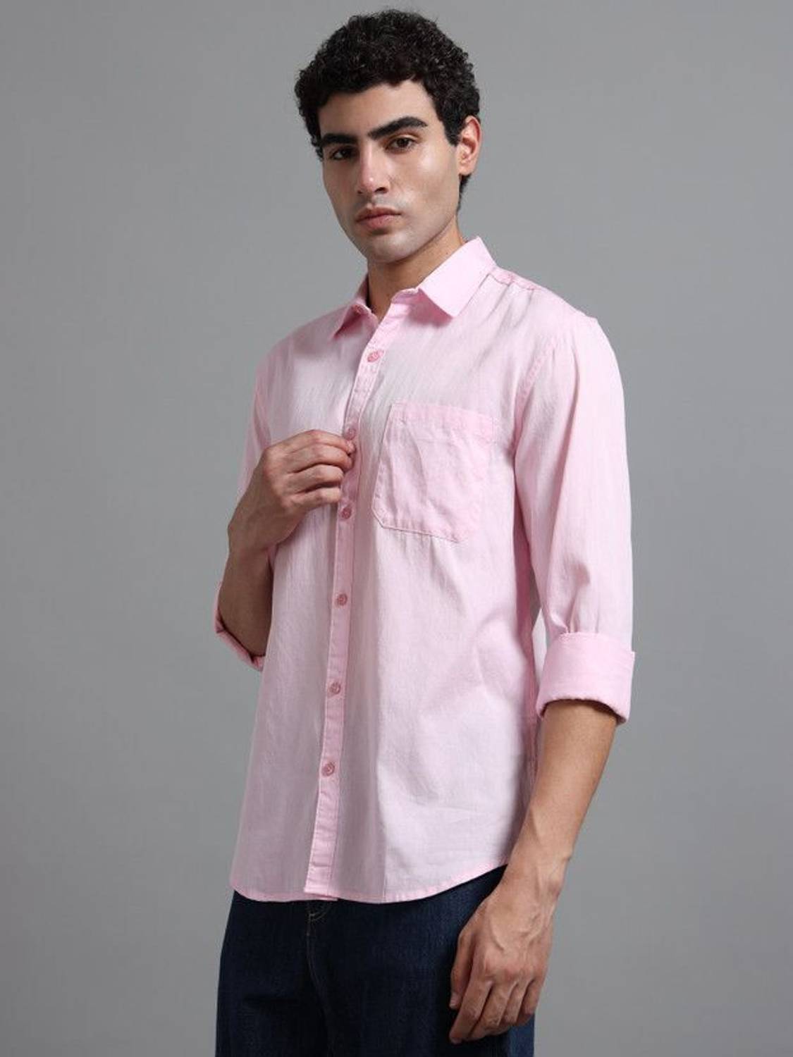 RAFSON Men Solid Casual Pink Shirt - Image 2