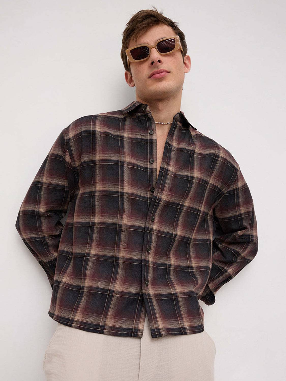 VASTRADO Men Checkered Casual Brown Shirt