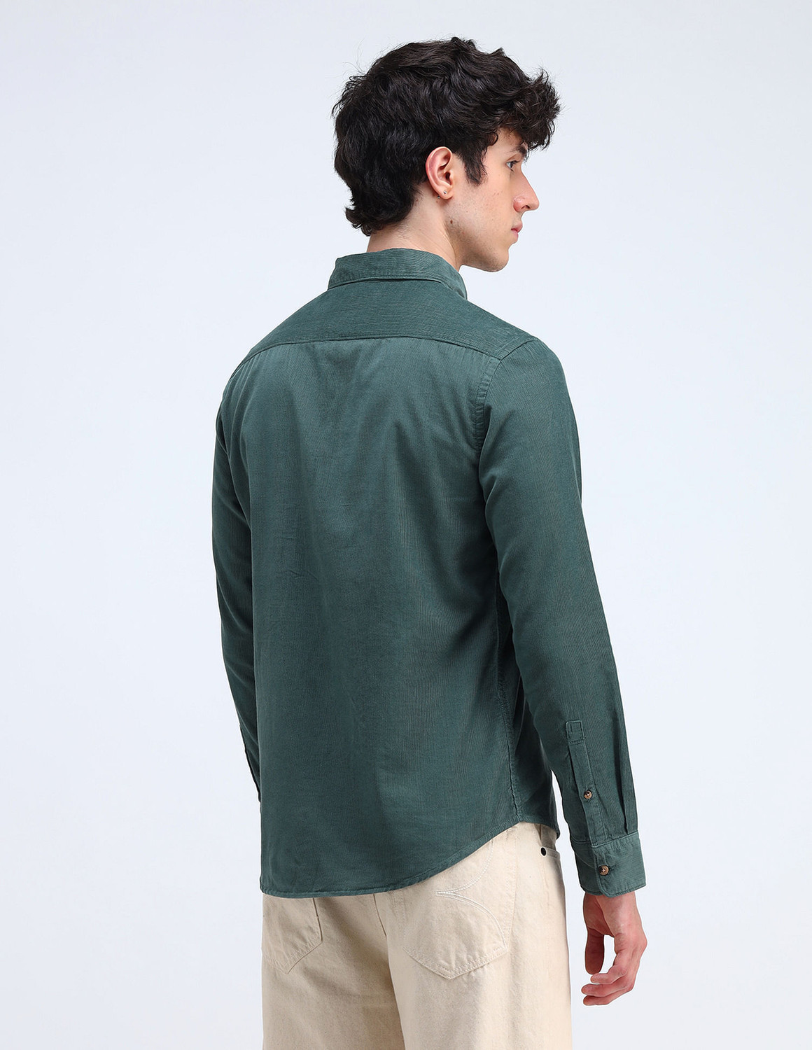 Image of FLYING MACHINE Men Solid Casual Blue Shirt