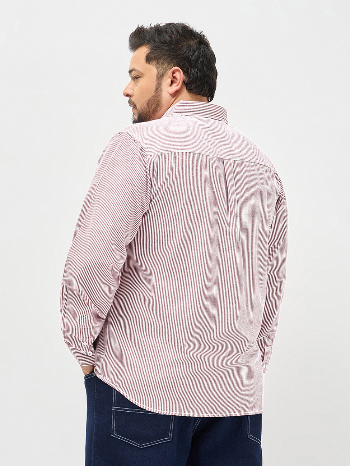 Image of Urbano Plus Men Striped Casual Maroon Shirt