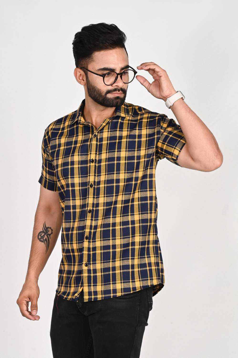 Tanip Men Checkered Casual Yellow Shirt