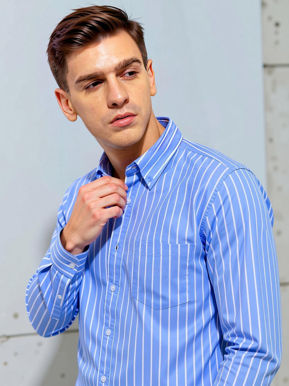 Image of Tekwani Men Striped Casual Light Blue Shirt
