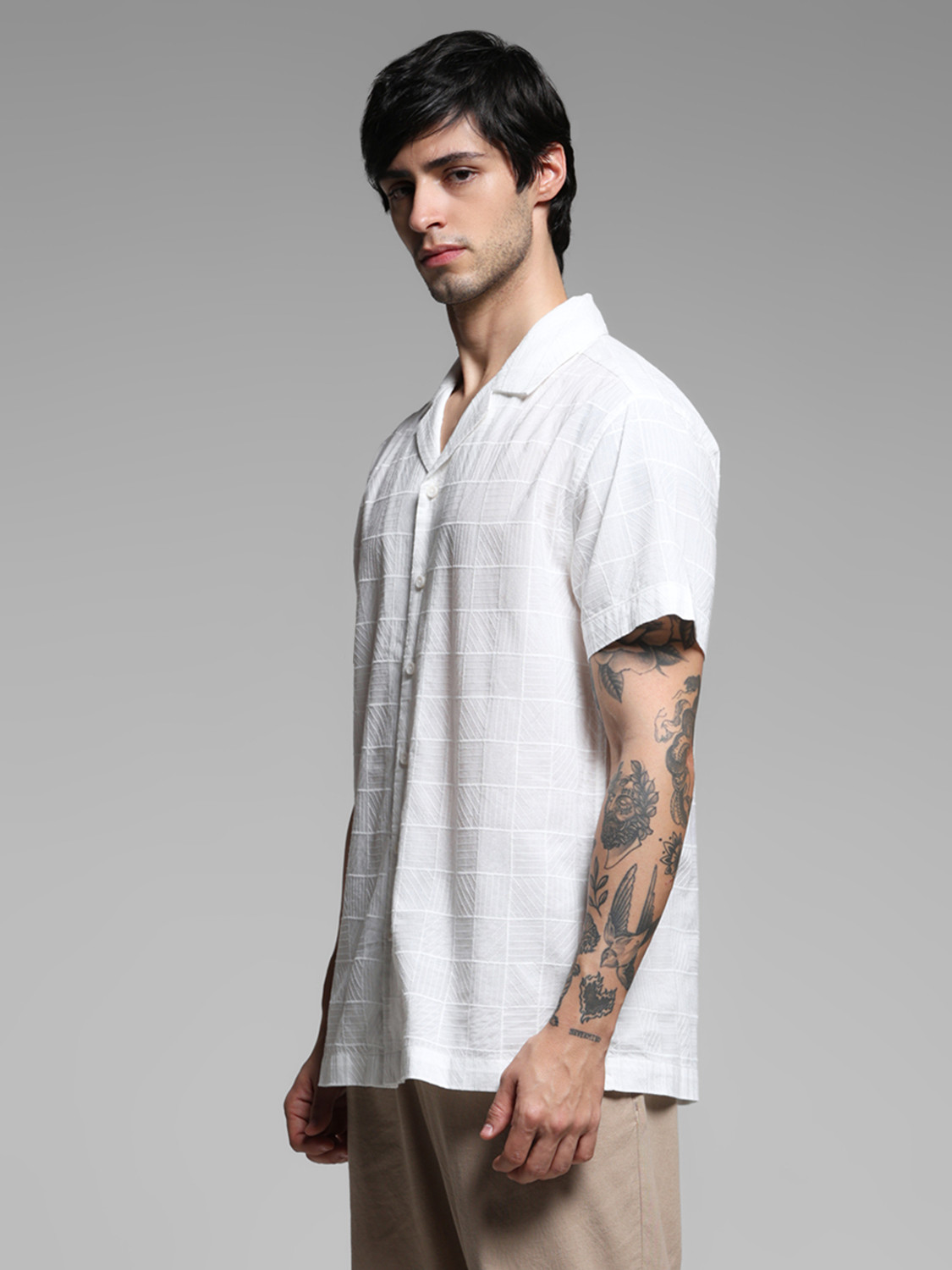 Image of JACK & JONES Men Checkered Casual White Shirt