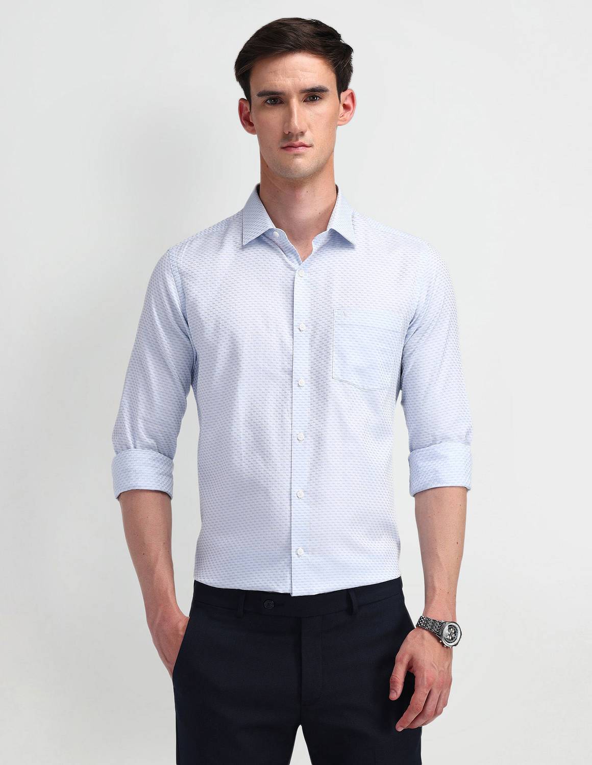 ARROW Men Slim Fit Self Design Cut Away Collar Formal Shirt