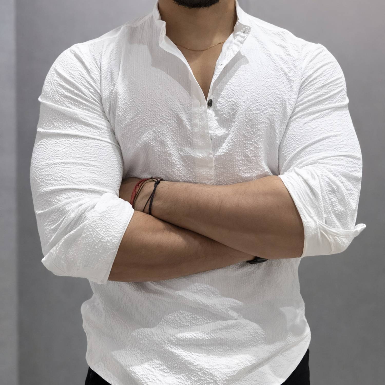 SAT CREATION Men Self Design Casual White Shirt - Image 3