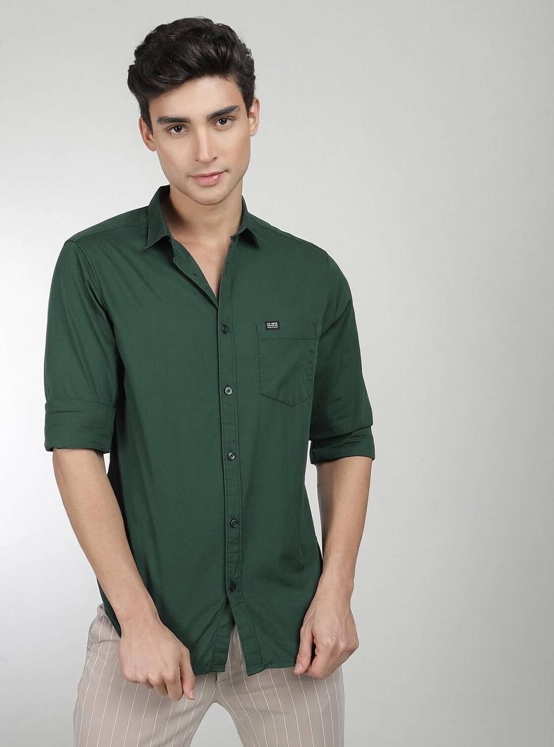 The Indian Garage Co. Men Solid Casual Green Shirt