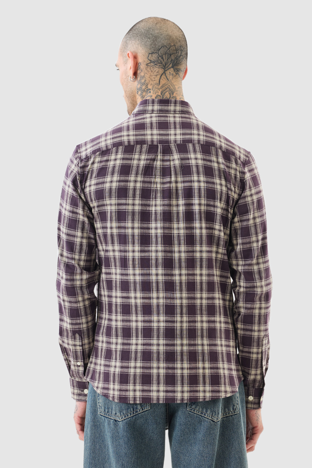 Image of Snitch Men Checkered Casual Purple Shirt