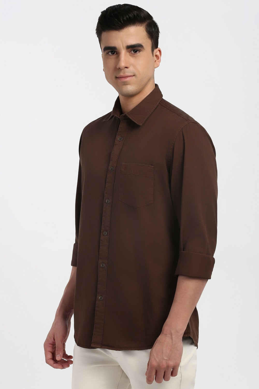 Image of PETER ENGLAND Men Solid Casual Brown Shirt