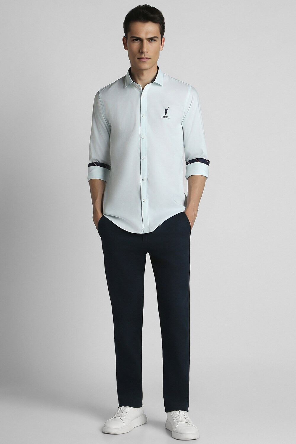 Image of PETER ENGLAND Men Slim Fit Solid Spread Collar Casual Shirt