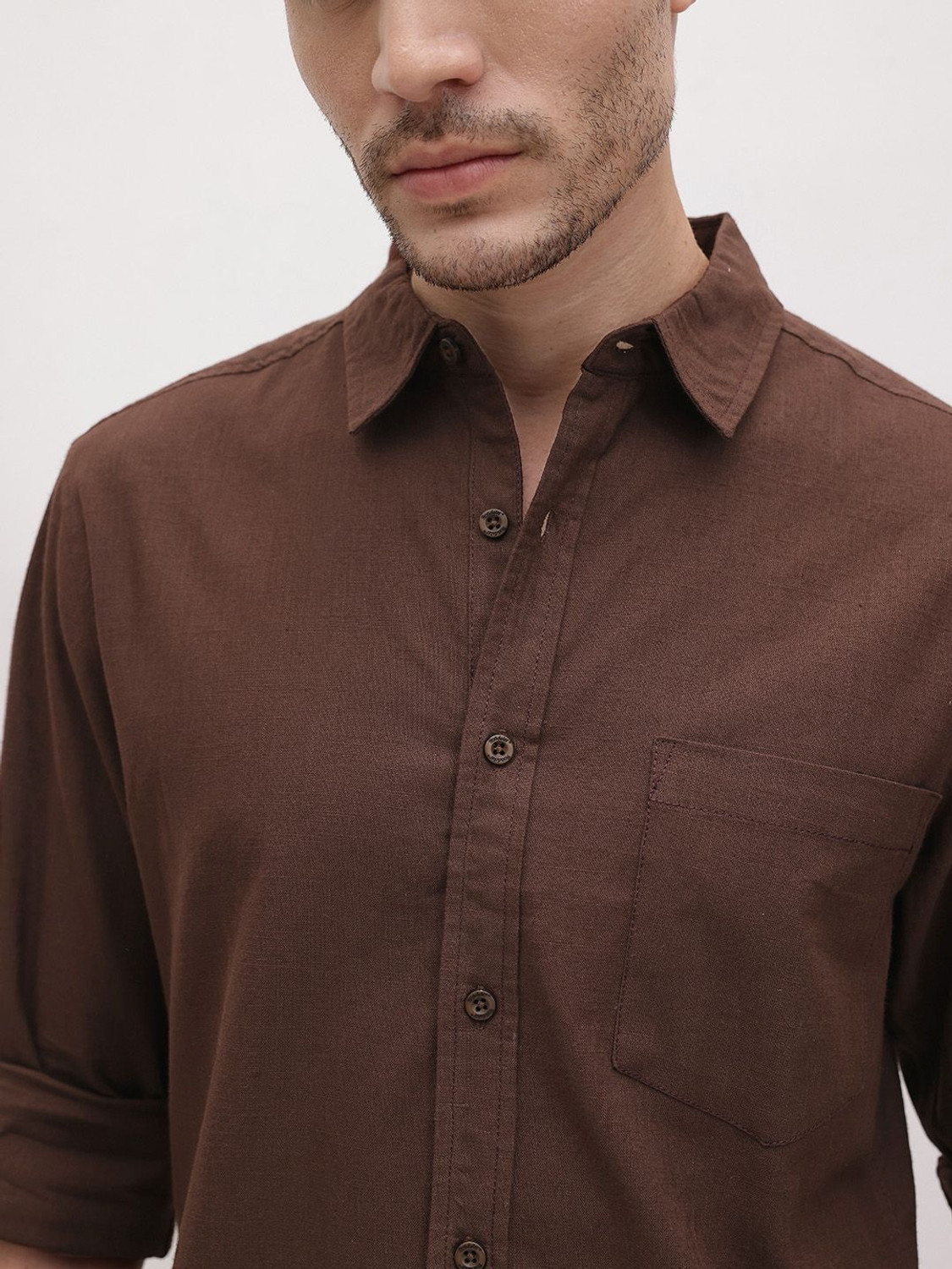 Image of Roadster Men Solid Casual Brown Shirt