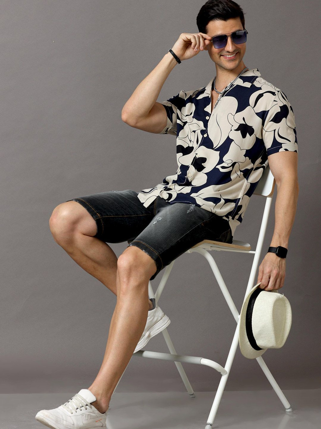 Image of HERE&NOW Men Printed Casual Blue Shirt