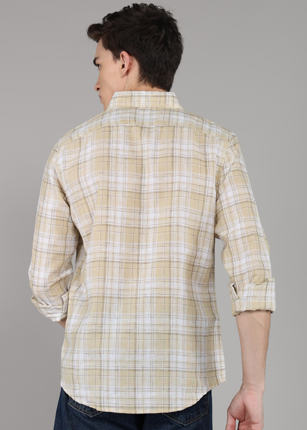 Image of WROGN Men Checkered Casual Beige Shirt
