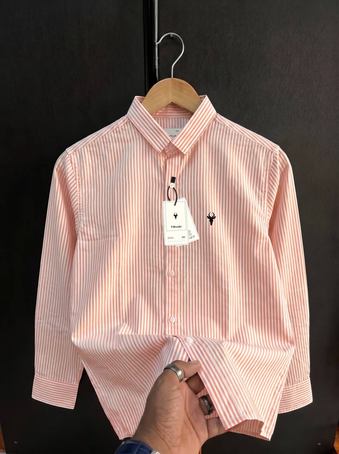 VD Looks Men Striped Casual Orange Shirt